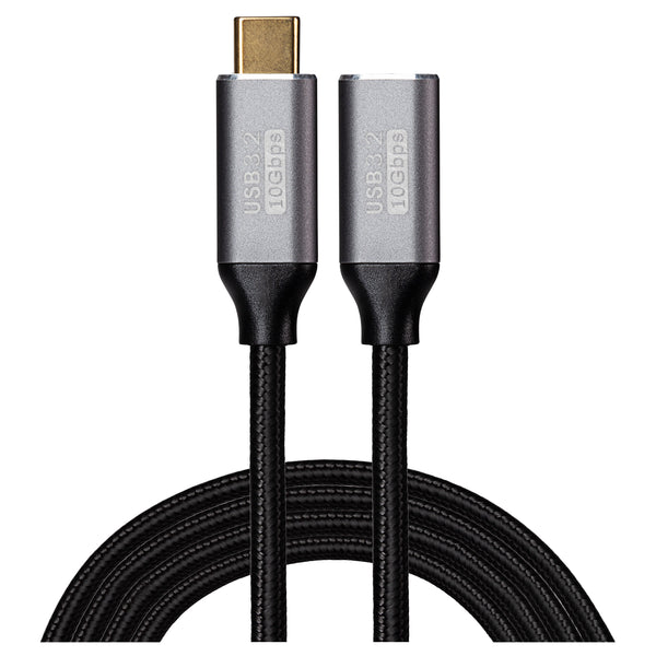 Maplin USB-C Male to USB-C Female 100W Extension Braided Cable - Black, 2m