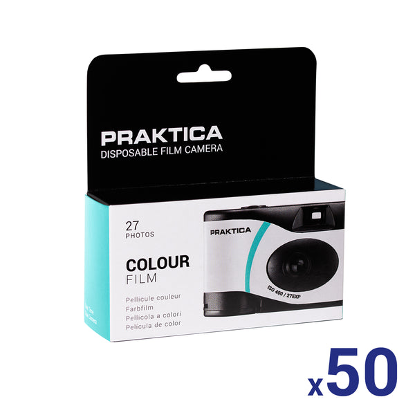 Praktica Disposable Film Camera 35mm Single Use 27 Exposures with Flash Pack of 50 for weddings, gatherings, travel & more