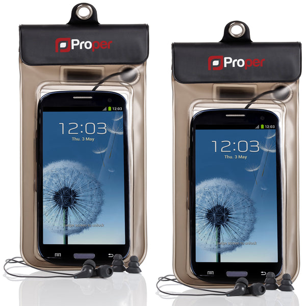 ProperAV Waterproof Case inc Waterproof Earphones for Smartphones - Pack of 2