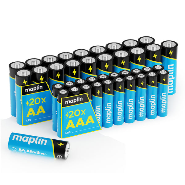 Maplin 20x AA LR6 /20x AAA LR03 7 Years Shelf Life 1.5V High Performance Alkaline Batteries