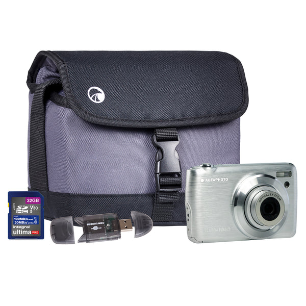 Agfa Photo Realishot DC8200 Compact Digital Camera Kit with 32GB SD, Card Reader & Shoulder Bag - Silver