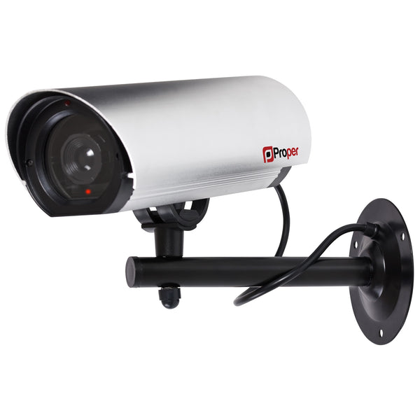 ProperAV Imitation Large Security Camera Aluminium 23cm Body LED Light Silver