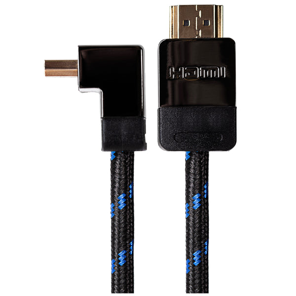 Maplin HDMI to HDMI 4K Ultra HD Braided Cable with Right Angle Connector - Black, 2m