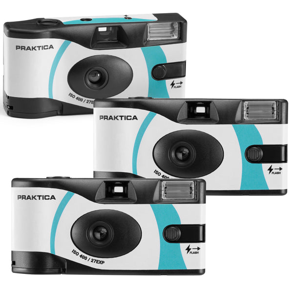PRAKTICA Luxmedia 35mm Disposable Film Camera with Flash 27 Exposure ISO400 Film, Pack of 3