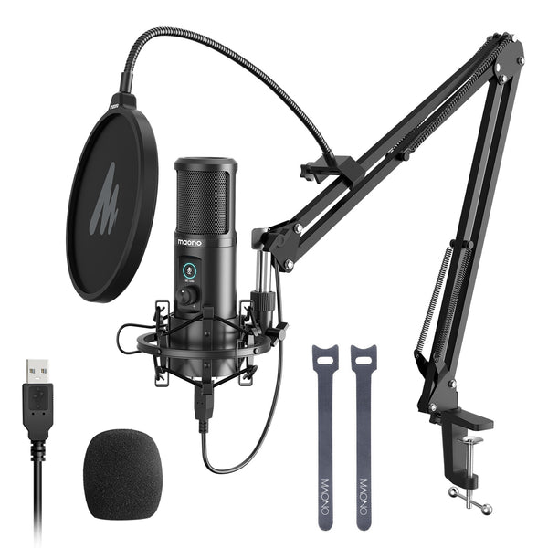 Maono USB Professional Cardioid Microphone with Boom Arm Kit 24Bit Pop Filter