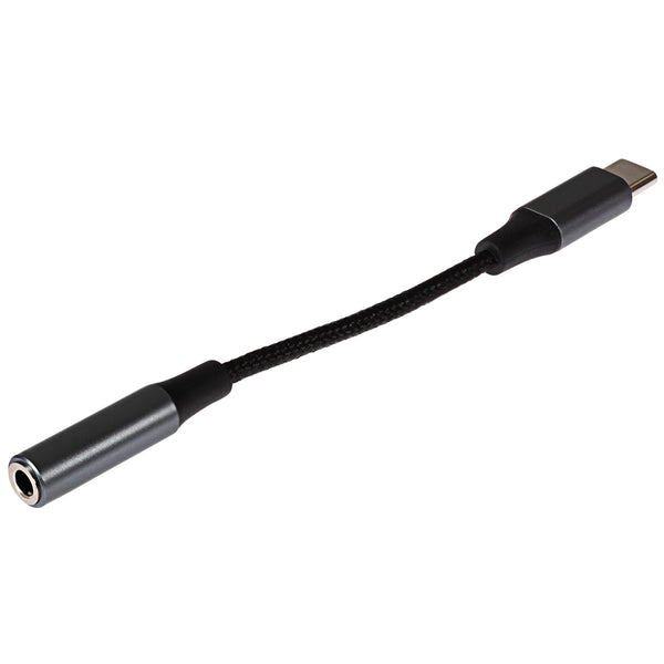 Maplin USB-C to 3.5mm Female Jack Headphone Aluminium Braided Adapter Cable - Black, 5cm