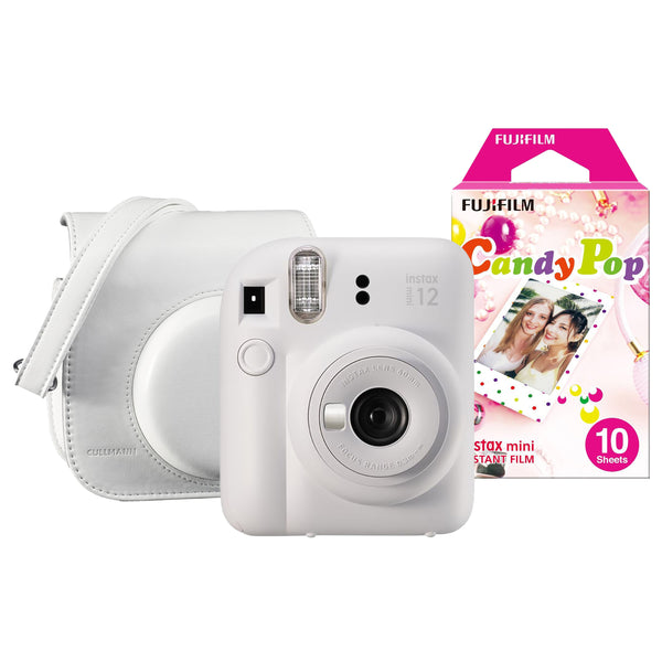 Fujifilm Instax Mini 12 Instant Camera Kit with 10 Shot CandyPop Film & Case - Clay White