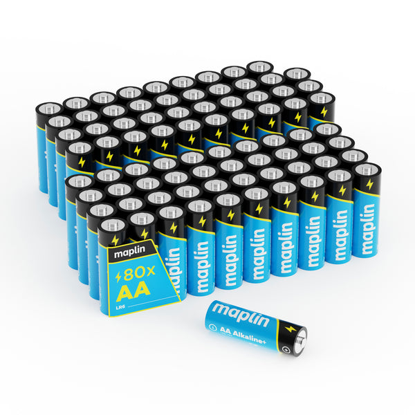 Maplin 80x AA LR6 1.5V Alkaline Batteries 7 Year Shelf Life High Performance