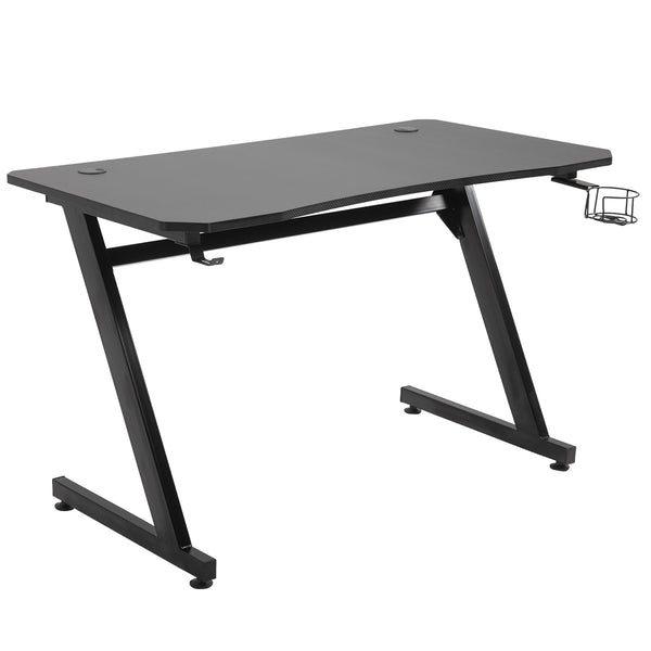 Maplin Plus Steel Frame Gaming Desk Writing Table with Cup / Headphone Holder & Adjustable Feet - Black