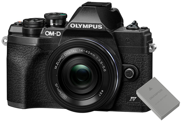 Olympus OM-D E-M10 MK IV Mirrorless Camera with 14-42mm EZ Lens & FREE SPARE BLS-50 BATTERY - Black
