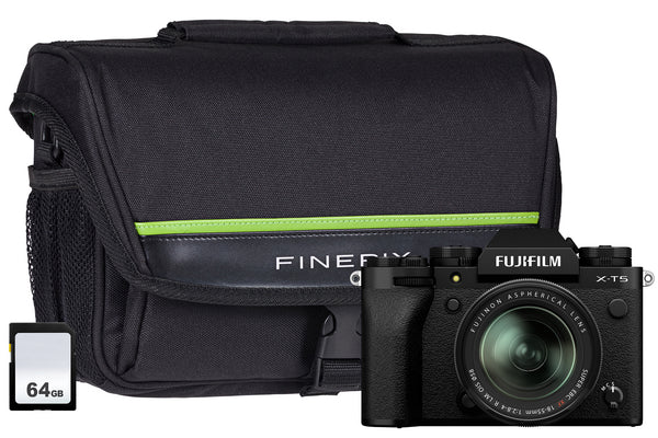 Fujifilm X-T5 Mirrorless Digital Camera Kit inc XF18-55mm F2.8-4 R LM OIS Lens, System Bag & 64GB SDXC Card -  Black