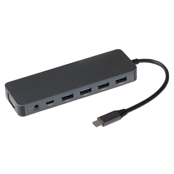 Nikkai USB-C Multiport Hub to 2x USB-C / 4x USB-A / 2x HDMI / Gigabit RJ45 / VGA / SD / Aux - Silver
