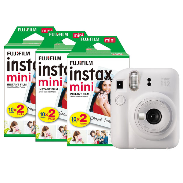 Fujifilm Instax Mini 12 Instant Camera with 60 Shot Film Pack - Clay White