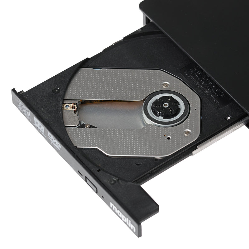 Maplin External CD DVD Optical Drive Reader and Writer Burner USB-C and USB-A 3.0 Built in Cables