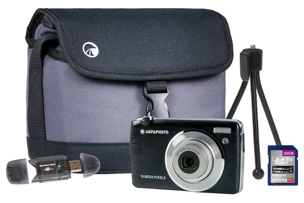 Agfa Photo Realishot DC8200 Compact Digital Camera with 32GB SD Card, Card Reader, Mini Tripod & Shoulder Bag - Black