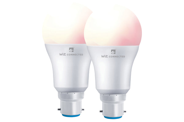 4lite WiZ Connected A60 Dimmable Multicolour WiFi LED Smart Bulb - B22 Bayonet, Pack of 2