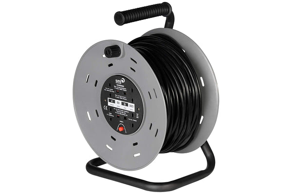 SMJ Electrical 50m 4-Socket 13A Heavy Duty Steel Frame Extension Lead Cable Reel