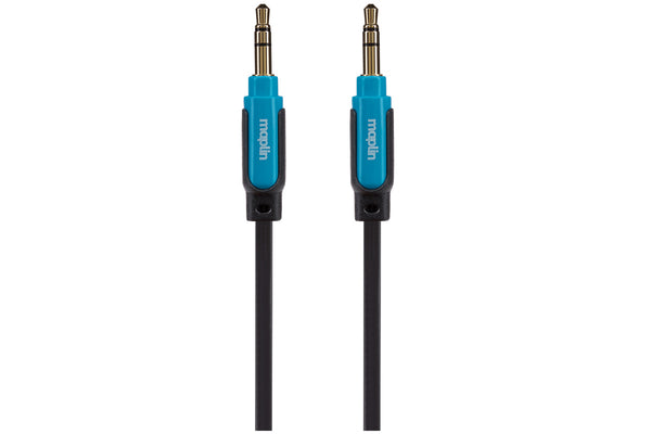 Maplin 3.5mm Aux Stereo 3 Pole Jack Plug to 3.5mm 3 Pole Jack Plug Flat Cable - Black, 1.5m