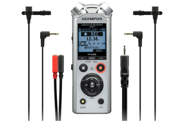 Olympus LS-P1 4GB Hi Res Audio Recorder Interviewer Kit with 2 Lavalier Mics & Stereo Breakout Cable