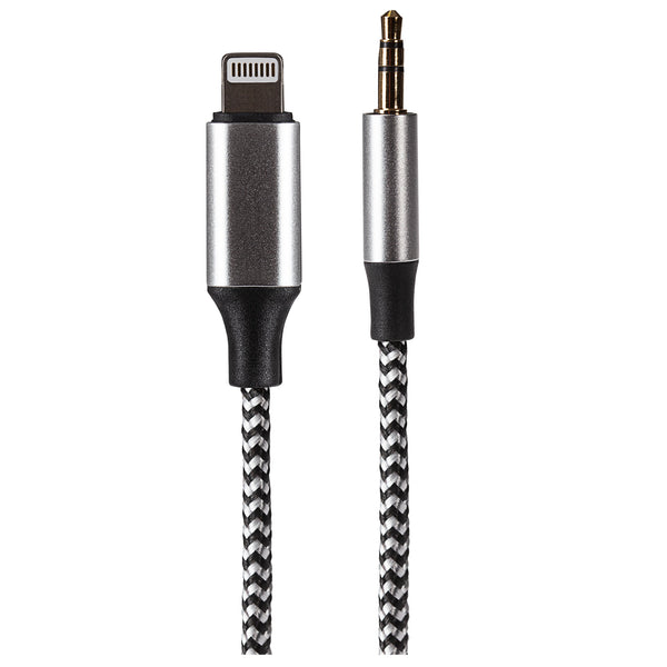 Maplin Lightning Connector to 3.5mm Male Aux Stereo 3 Pole Jack Plug Braided Cable - Silver, 1m