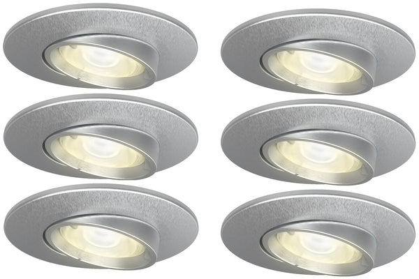 4lite IP20 GU10 Fire-Rated Adjustable Downlight - Satin Chrome, Pack of 6