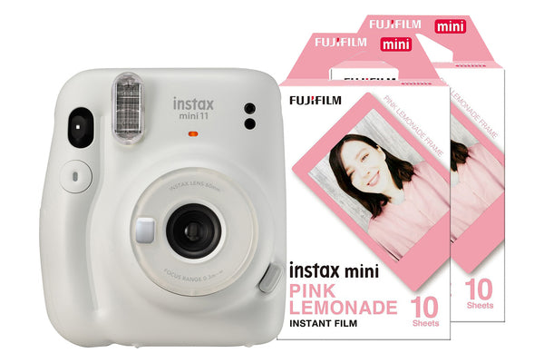 Fujifilm Instax Mini 11 Instant Camera with 20 Shot Pink Lemonade Film Pack - Ice White
