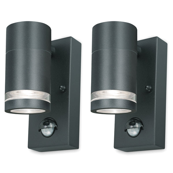 4lite Marinus GU10 Single Direction Outdoor Wall Light with PIR - Anthracite, Pack of 2