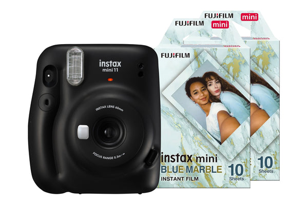 Fujifilm Instax Mini 11 Instant Camera + 20 Shot Marble Effect Film Pack - Charcoal Grey