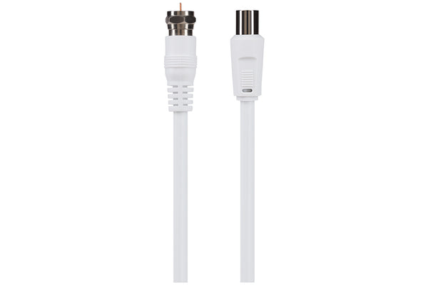 Maplin F Type Male to RF Male Connector TV Satellite Aerial Coaxial Cable 2m White