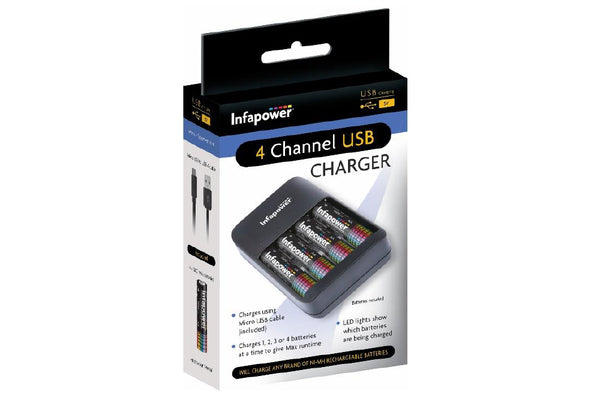 Infapower USB 4x AA/AAA Battery Charger including 4x AA 1300mAh Batteries