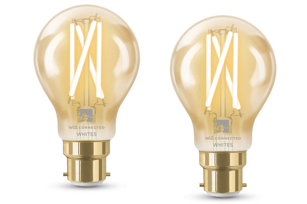 4lite WiZ Connected A60 Filament Amber WiFi LED Smart Bulb - B22 Bayonet Cap, Pack of 2