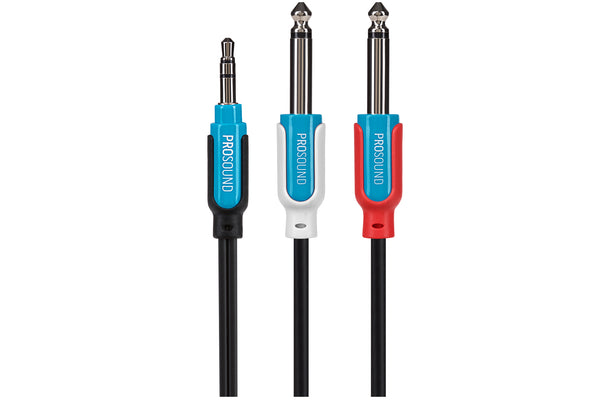 ProSound Twin 1/4" 6.35mm 2 Pole Jack Plugs to Single 3.5mm 3 Pole TRS Jack Plug Cable 3m