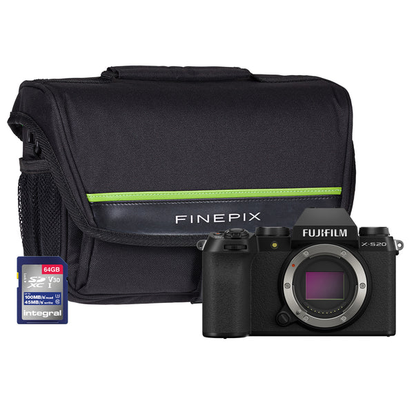 Fujifilm X-S20 Mirrorless Digital Camera with 64GB SDXC Card & System Bag - Black, Body Only