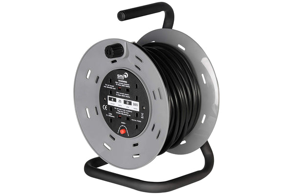 SMJ Electrical 25m 4-Socket 13A Heavy Duty Steel Frame Extension Lead Cable Reel