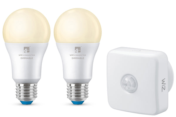 4lite WiZ Connected A60 Warm White WiFi LED Smart Bulb with PIR Sensor - E27 Large Screw, Pack of 2