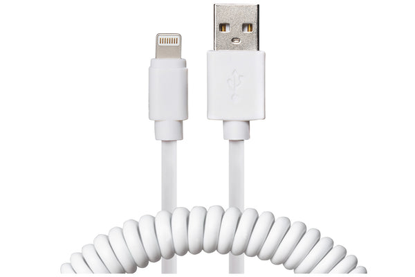 Maplin Lightning Connector to USB-A Coiled Curly Cable  Extending to 0.5m White