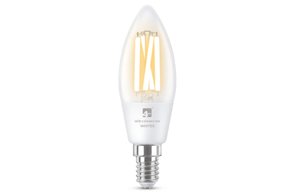 4lite WiZ Connected C35 Candle Filament White WiFi LED Smart Bulb - E14 Small Screw