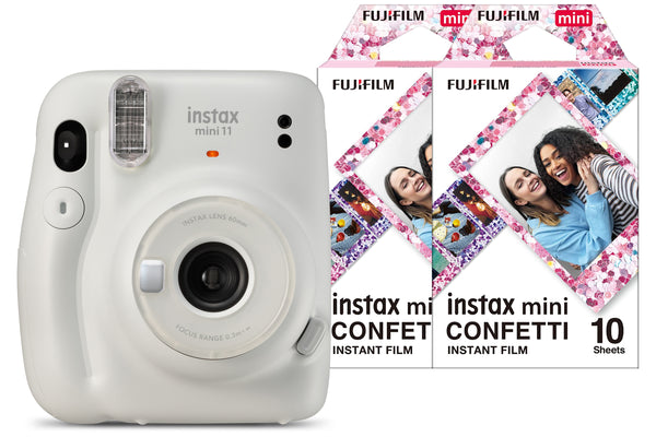 Fujifilm Instax Mini 11 Instant Camera with 20 Shot Confetti Film Pack - Ice White