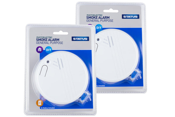Status 85dB Smoke Alarm with 9V Battery - Pack of 2, White