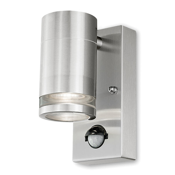 4lite Marinus GU10 Single Direction Outdoor Wall Light with PIR - Stainless Steel