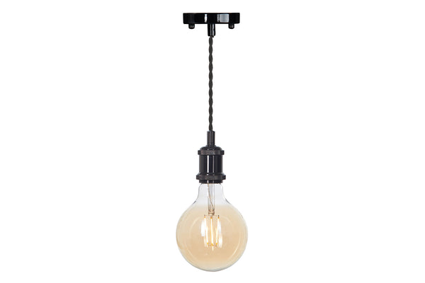 4lite Vintage Design Single Lighting Pendant with G125 Amber Coated Filament LED Bulb - Blackened Silver