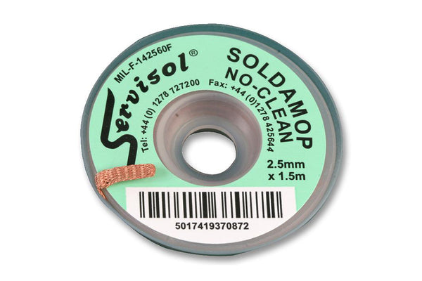 Servisol Soldamop No Clean Desoldering Braid 2.5mm x 1.5m Green