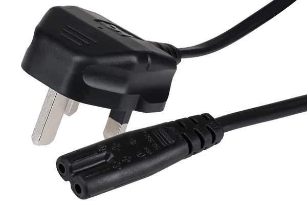 Maplin Power Lead IEC C7 Fig 8 2 Pin Plug to UK 3 Pin Mains Plug - 1.5m, 3 Amp Fuse