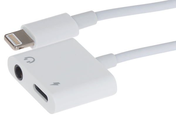 Maplin Lightning Connector to 3.5mm Headphone Audio Jack + Lightning Charging Port Adapter