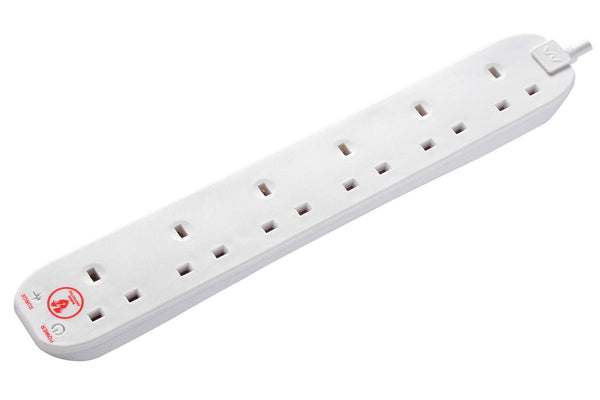 Masterplug 2m 6-Socket 13A Surge Protected Extension Lead White