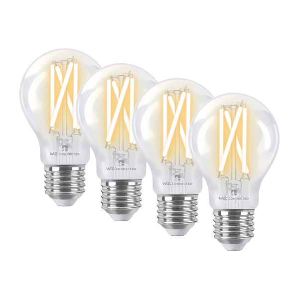 4lite WiZ Connected A60 Filament Clear WiFi LED Smart Bulb - E27 Large Screw, Pack of 4
