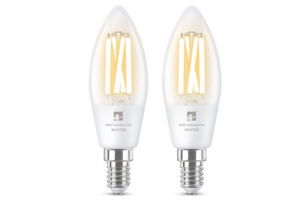 4lite WiZ Connected C35 Candle Filament White WiFi LED Smart Bulb - E14 Small Screw, Pack of 2