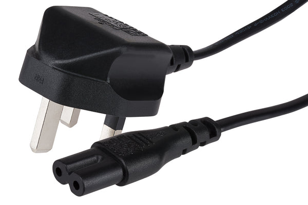 Maplin Power Lead IEC C7 Fig 8 2 Pin Plug to UK 3 Pin Mains Plug - 1m, 3 Amp Fuse