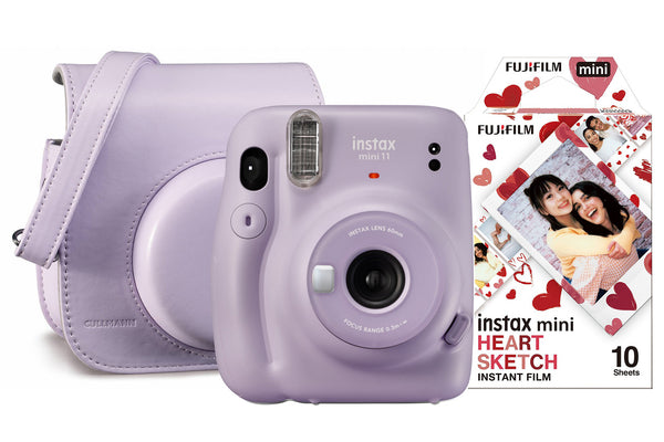 Fujifilm Instax Mini 11 Instant Camera with 10 Shot Hearts Sketch Film Pack & Case - Lilac Purple