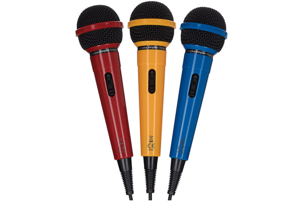 Maplin 3 Pack Karaoke Dynamic Directional Microphones - Red, Yellow & Blue